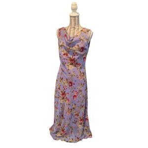 Vintage 90s Paradise NY Purple Beaded Flowy Floral Dress Size M